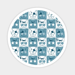 Frenchies with Glasses Pattern Blue Magnet